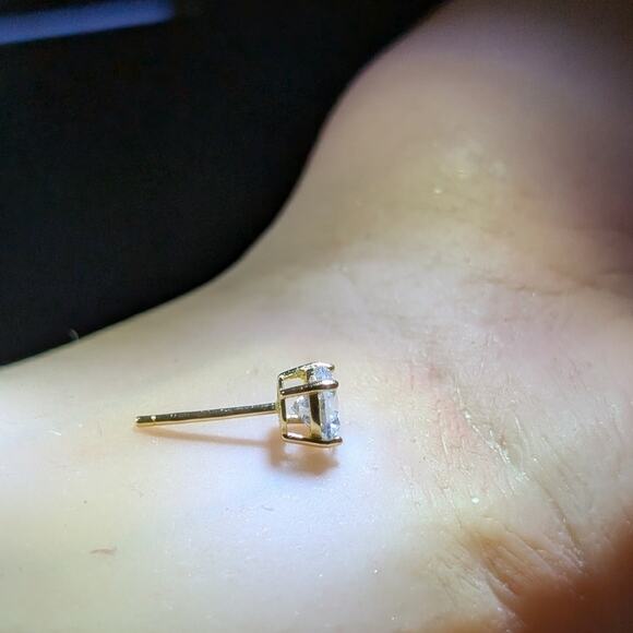 925 Sterling Gold Tone CZ Stud Single Earring - Picture 2 of 4